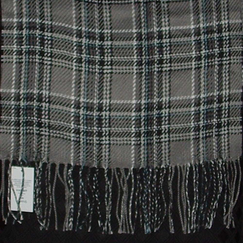 LE Men's Cashmere Like Dark Cameo Grey Plaid Scarf